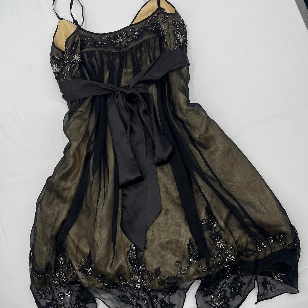 Adrianna Papell Olive Green and Black Asymmetrical Handkerchief Hem Dress - Picture 4 of 7